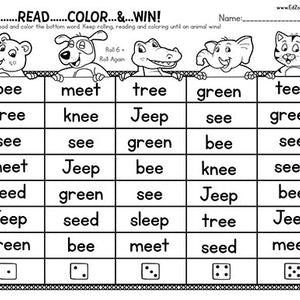 Roll, Read, & Color with Vowels & Controlled R